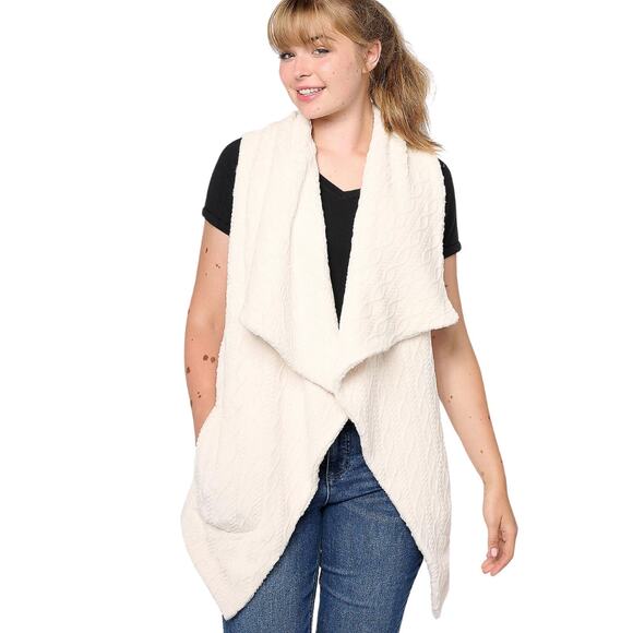 AnyBody Drape Front  Cable Plush Fleece Vest in Natural NEW Small - Picture 1 of 3